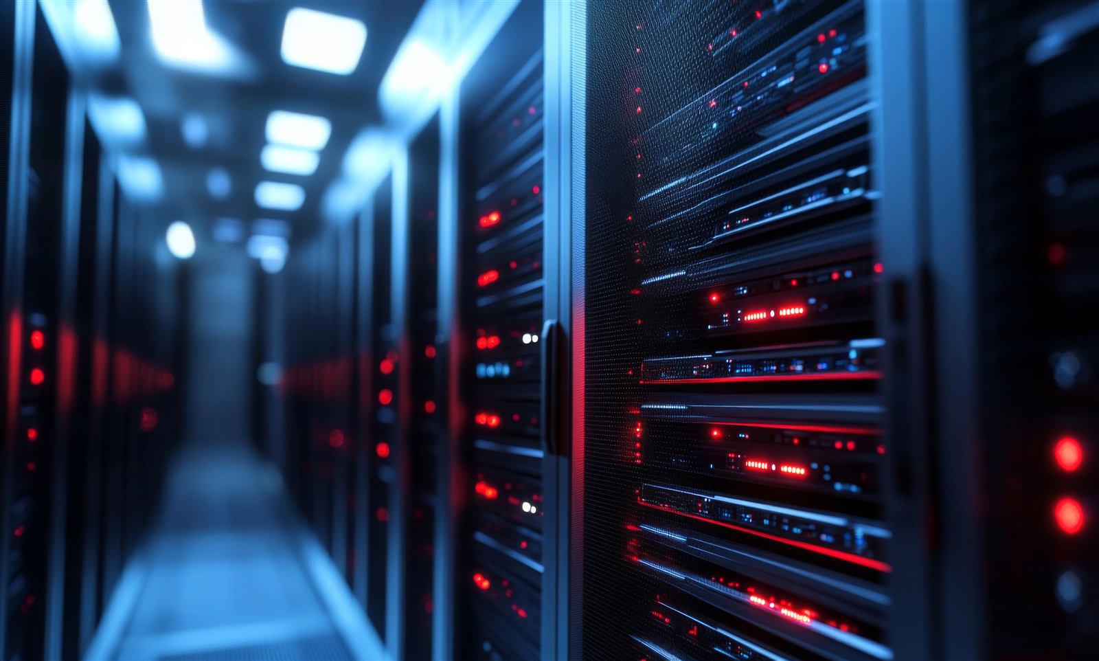 Pasillo de servidores y racks de red