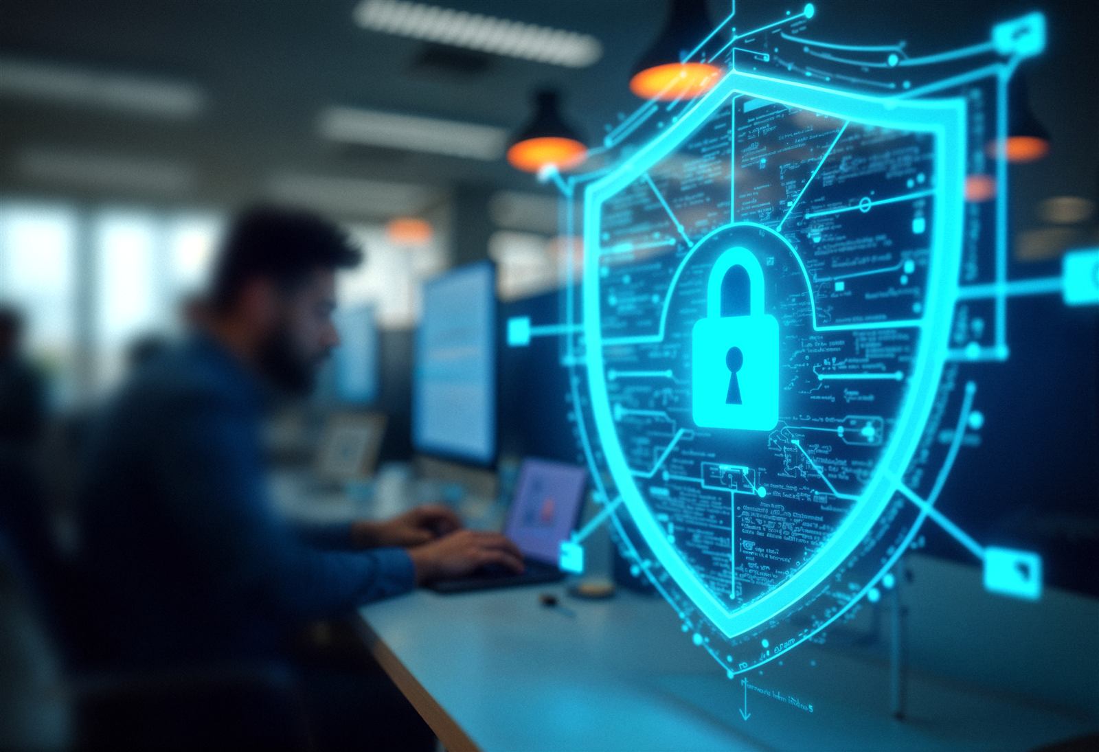 Escudo digital de ciberseguridad con candado