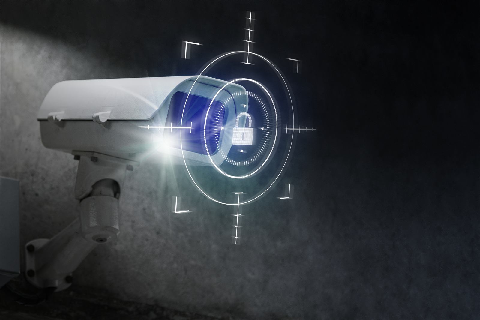 Cámara de vigilancia CCTV con overlay de seguridad